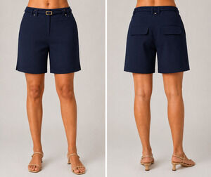 Cache Navy Blue Trouser With Belt Pant Dress Short New Lined Studs NWT $88 Sz 10